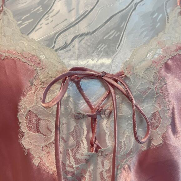 Vintage Pink White Chemise Womens Sz Medium Lace Up Front Sexy Coquette Babydoll - Picture 7 of 16